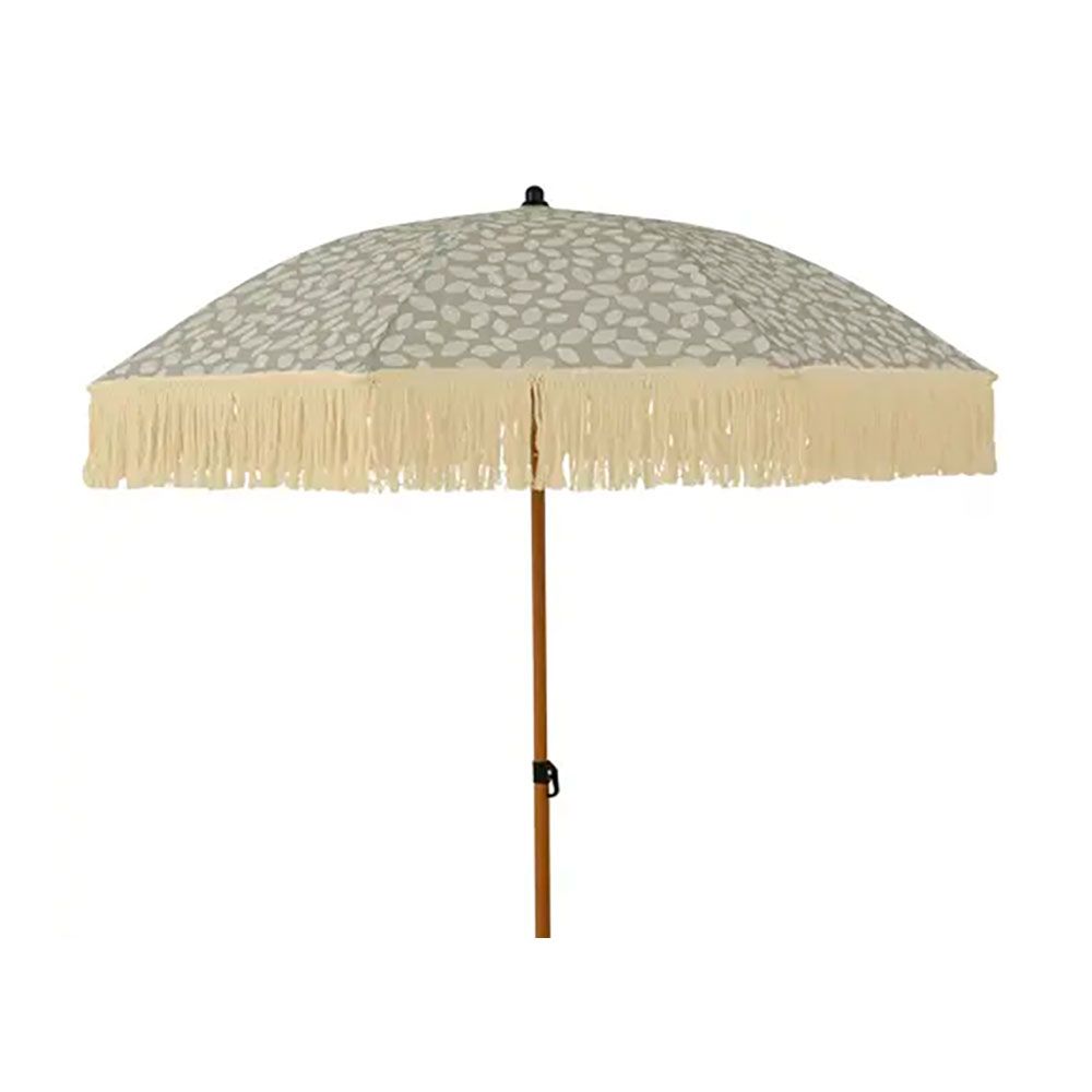 PARASOL PARA JARDÍN, VERDE CON DISEÑO DE HOJAS Y FLECOS BEIGE, Ø180 x 216 cm