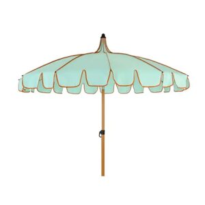 PARASOL PARA JARDÍN, VERDE AGUA CON RIBETE CORAL, Ø170 x 215 cm
