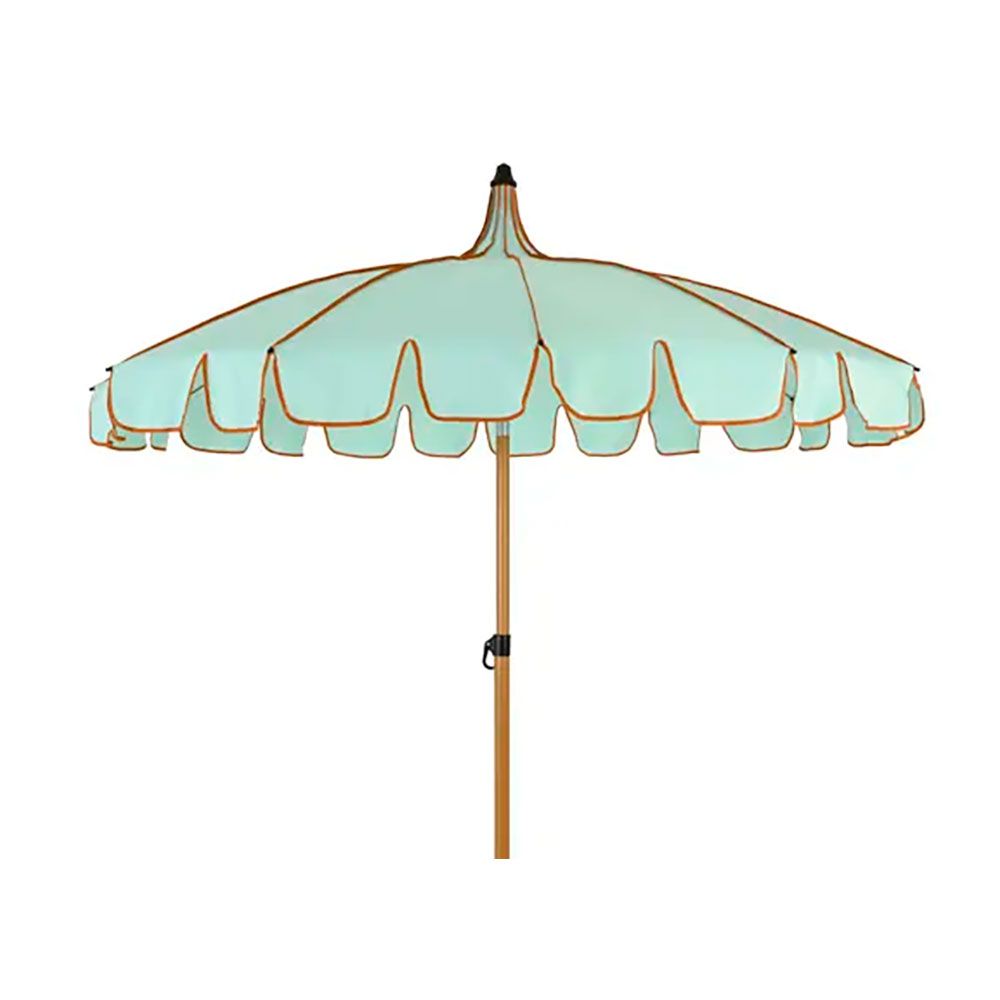 PARASOL PARA JARDÍN, VERDE AGUA CON RIBETE CORAL, Ø170 x 215 cm