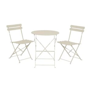 CONJUNTO DE MESA Y 2 SILLAS HELSINGBORG, PLEGABLES, DE ACERO, BLANCO