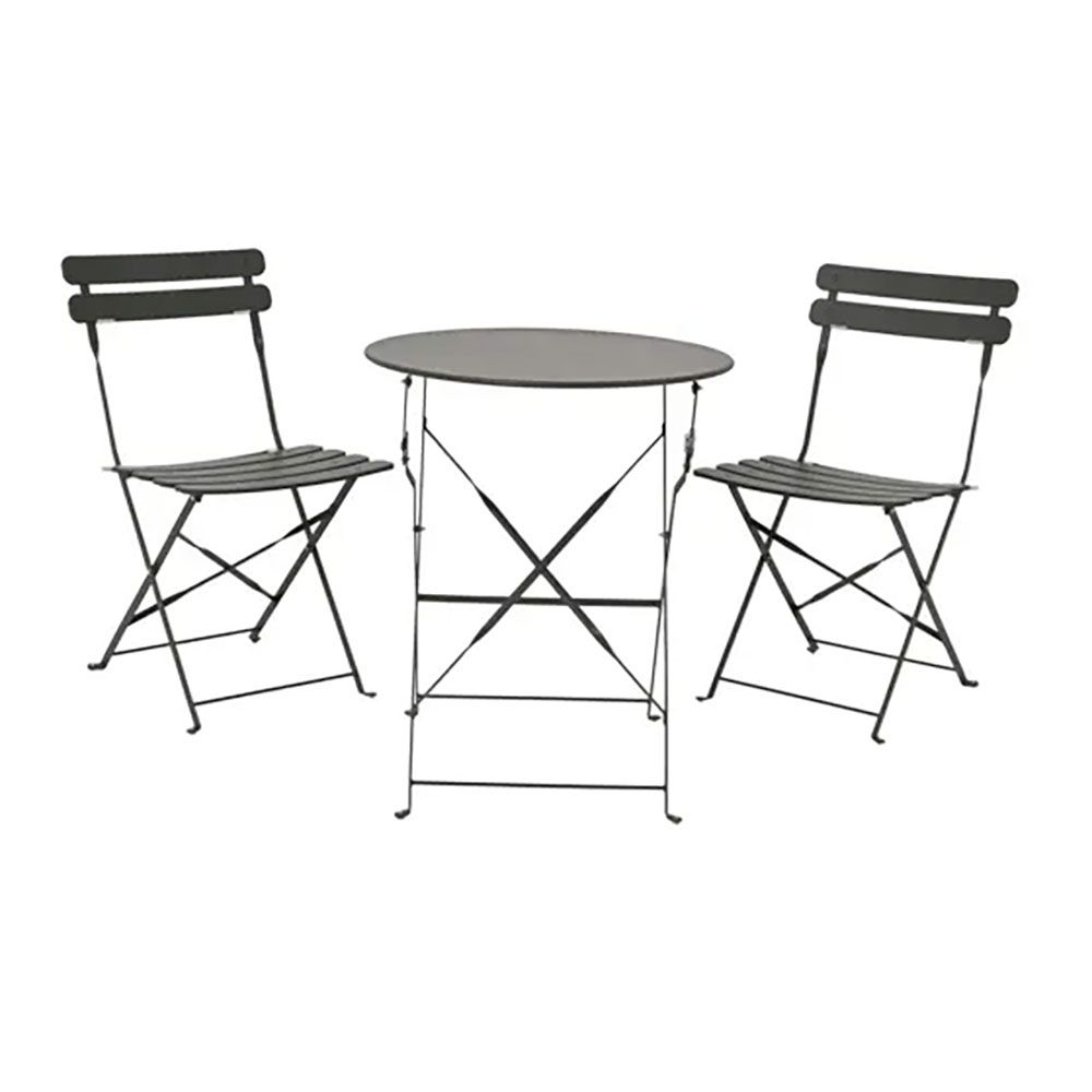 CONJUNTO DE MESA Y 2 SILLAS HELSINGBORG, PLEGABLES, DE ACERO, GRIS ANTRACITA
