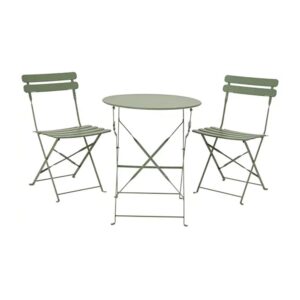CONJUNTO DE MESA Y 2 SILLAS HELSINGBORG, PLEGABLES, DE ACERO, VERDE