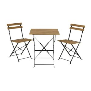 CONJUNTO DE MESA Y 2 SILLAS LEEDS, PLEGABLES, MADERA, MARRÓN