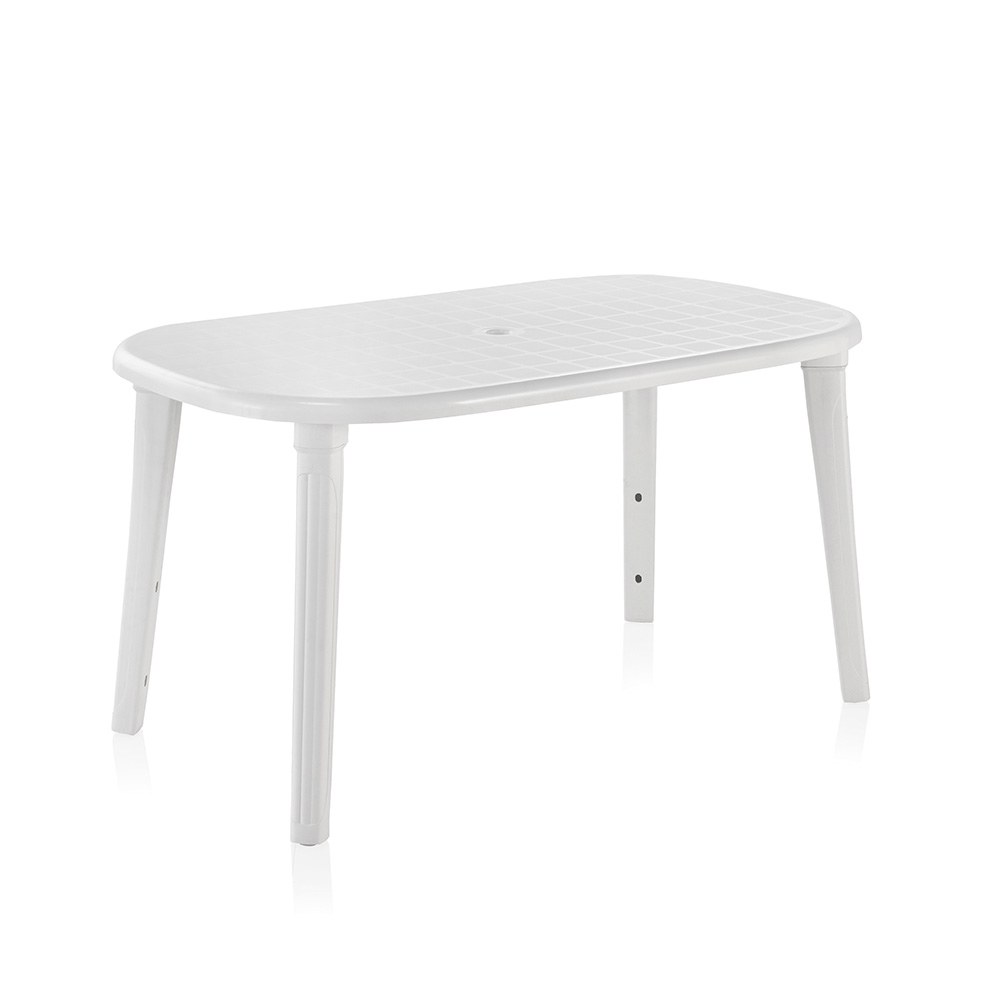 MESA OVALADA CANCÚN, COLOR BLANCO, PARA EXTERIOR, 140 x 80 x 73 cm