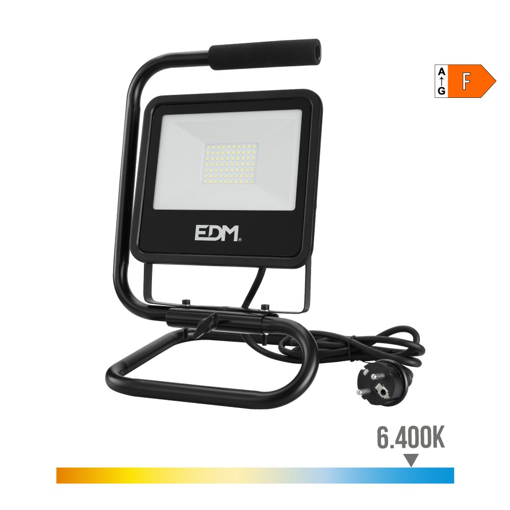 FOCO PROYECTOR DE LED CON PIE 50 W 4000 lm 6400 K LUZ FRÍA BLACK SERIES, 24 x 21 x 34 cm