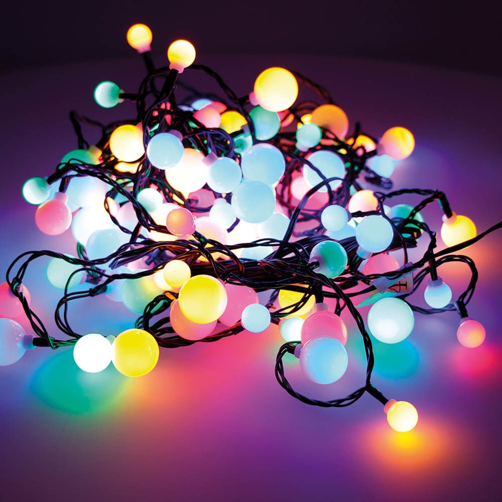 GUIRNALDA CHERRY, FIJA, USO EXTERIOR, MULTICOLOR, 120 LEDS DE TRES MEDIDAS, 9 m