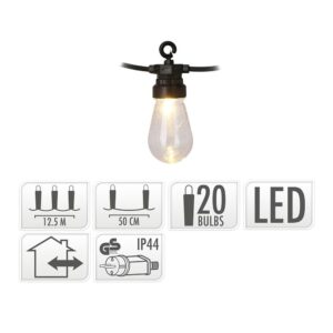GUIRNALDA PARTY LIGHTS, LUZ FIJA, USO EXTERIOR, BLANCO CÁLIDO, 20 LED, 9,5 m