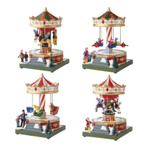 CARRUSEL DECORATIVO CON LED MULTICOLOR, MOVIMIENTO Y MÚSICA, MODELOS VARIADOS, 12 x 13 x 19 cm