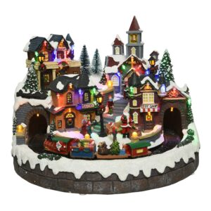 PUEBLO NAVIDEÑO CON LED MULTICOLOR, MOVIMIENTO Y MÚSICA, Ø40,5 x 31 cm