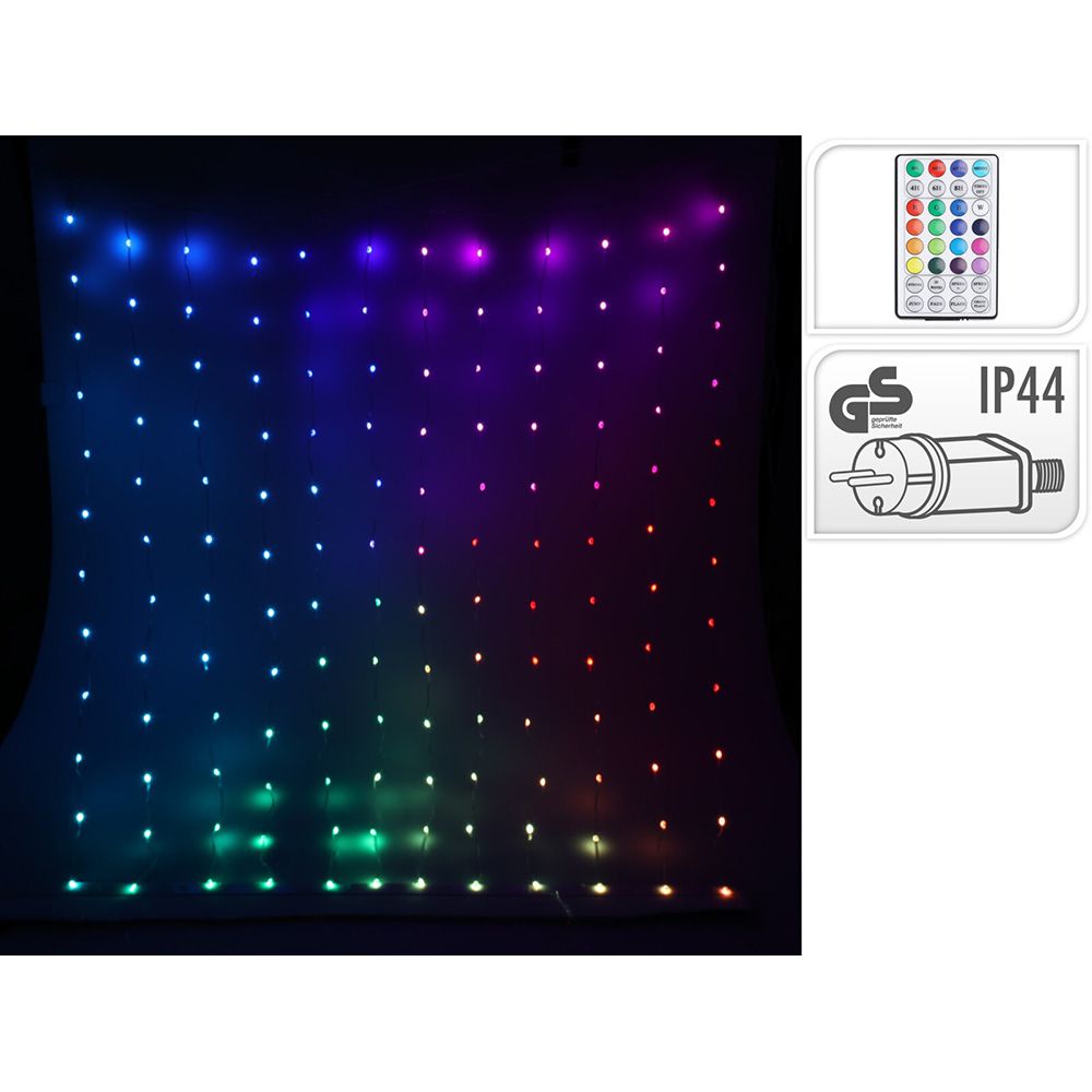 CORTINA LED RGB MULTIFUNCIÓN, 400 LEDS, CON MANDO A DISTANCIA, EXTERIOR, 2 x 2 m