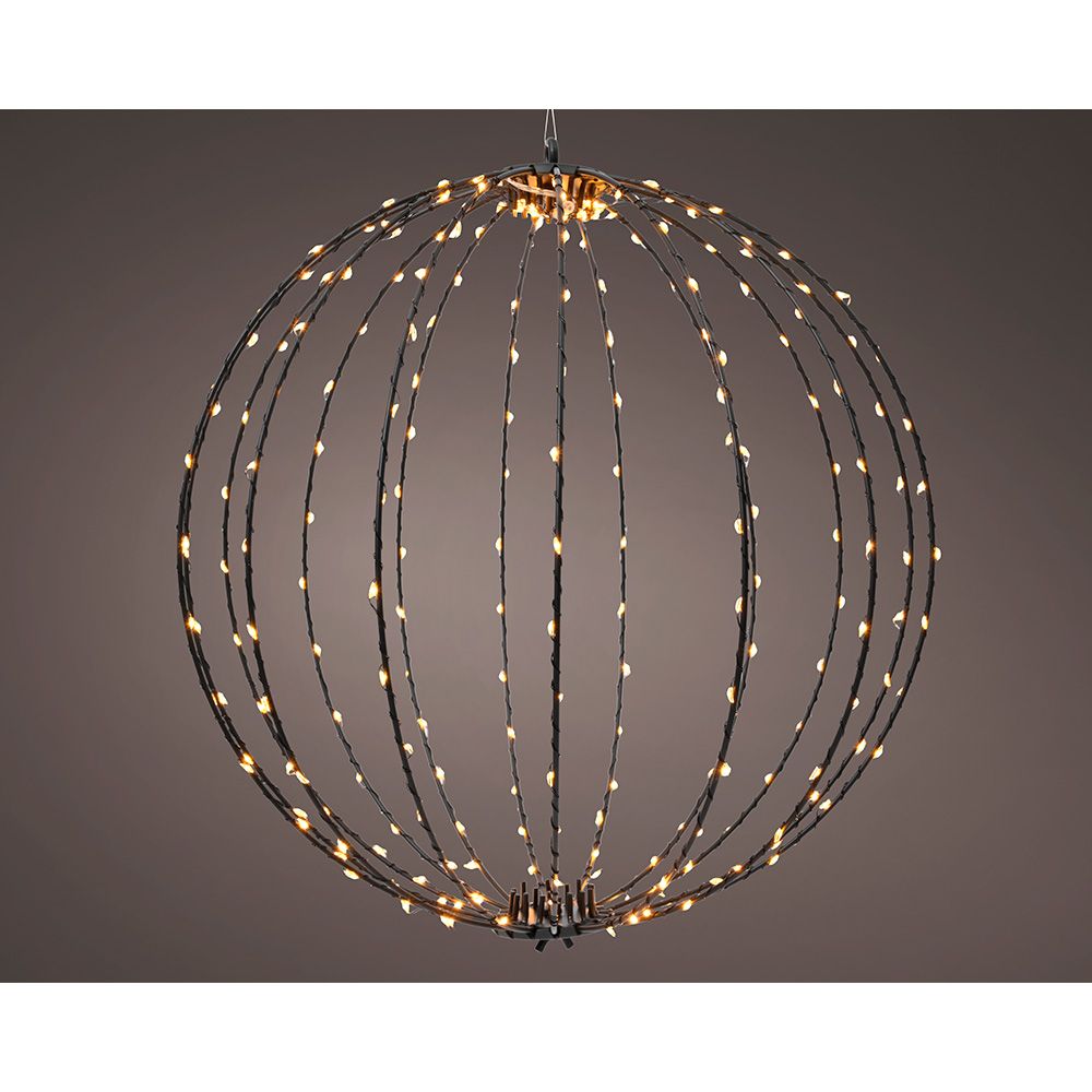 ADORNO LED COLGANTE BOLA, DE MARCO METÁLICO NEGRO EXTERIOR Ø38 cm