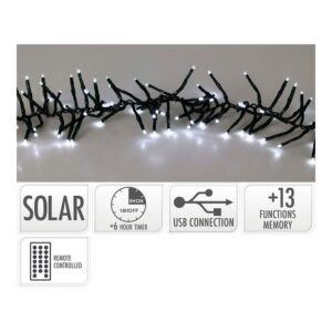 GUIRNALDA SOLAR MULTIFUNCIÓN, USO INTERIOR/EXTERIOR, BLANCO FRÍO, 768 LEDS, 5,6 m, CON CONTROL REMOTO