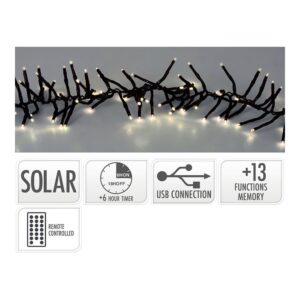 GUIRNALDA SOLAR RECARGABLE, MULTIFUNCIÓN, USO INTERIOR/EXTERIOR, LUZ CÁLIDA, 768 LEDS, 5,6 m, CON CONTROL REMOTO