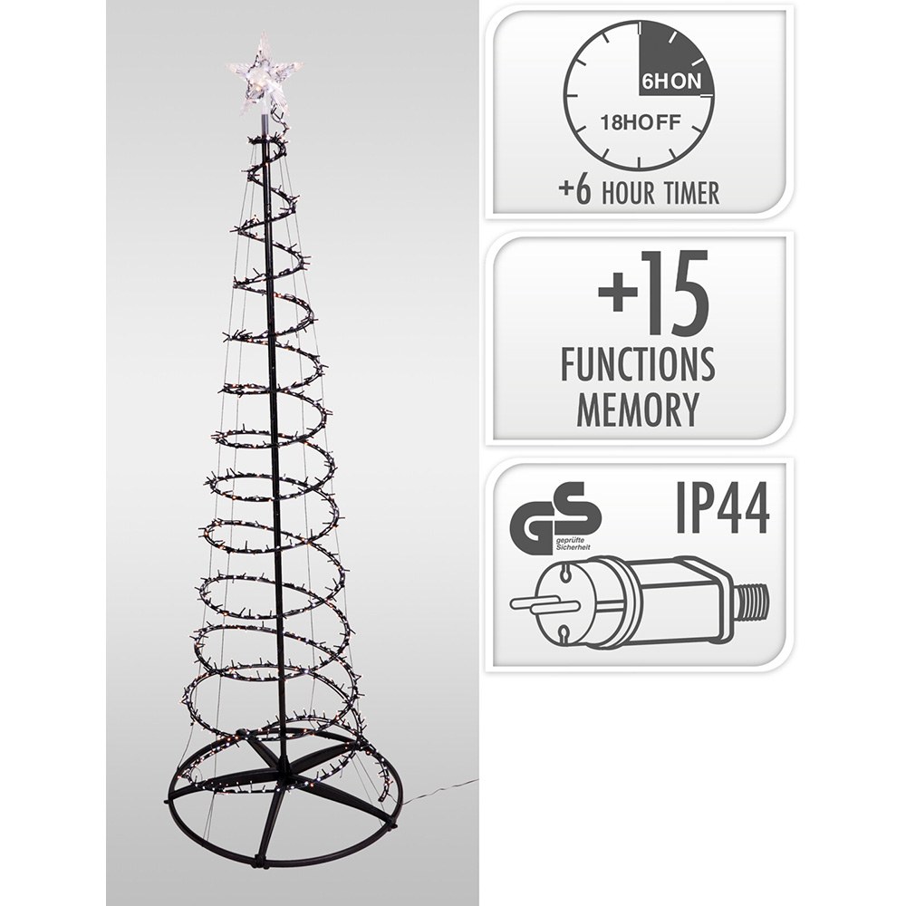ÁRBOL DE NAVIDAD DESPLEGABLE CON ESTRELLA, 640 LEDS, LUZ BLANCA CÁLIDA, USO EXTERIOR, 180 cm