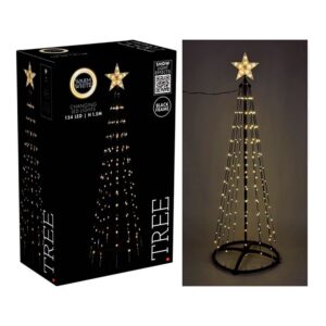 ÁRBOL DE NAVIDAD CON ESTRELLA, 154 LEDS, LUZ BLANCA EXTRA CÁLIDA, USO EXTERIOR, NEGRO, Ø50 x 150 cm