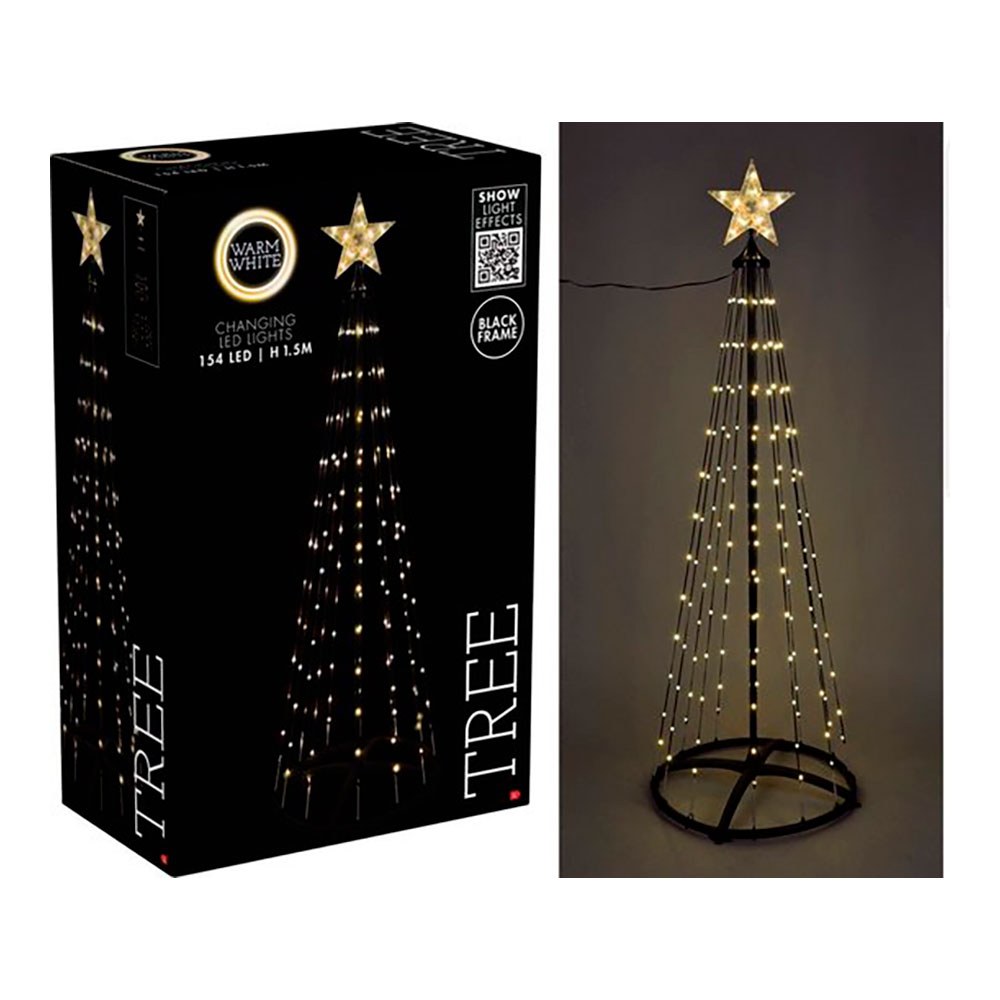 ÁRBOL DE NAVIDAD CON ESTRELLA, 154 LEDS, LUZ BLANCA EXTRA CÁLIDA, USO EXTERIOR, NEGRO, Ø50 x 150 cm