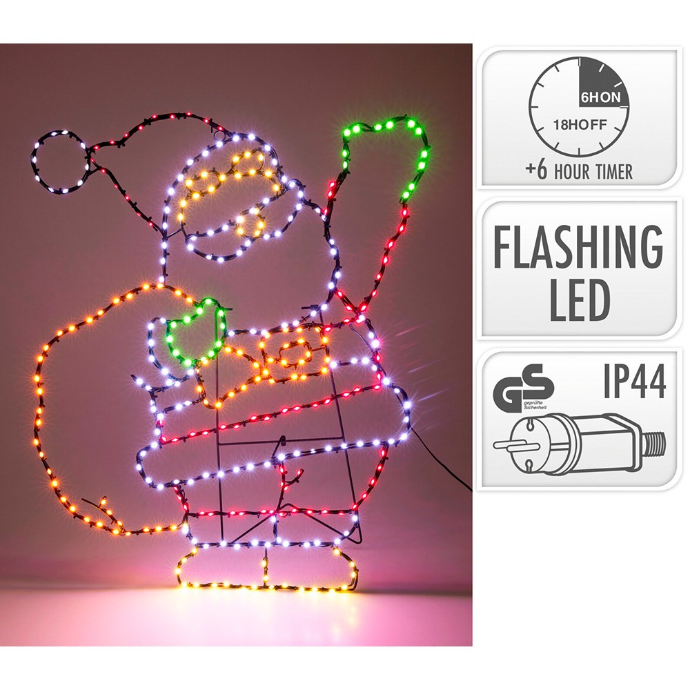 FIGURA LED DECORATIVA PAPÁ NOEL, MULTICOLOR, USO EXTERIOR, 335 LEDS, 59 x 70 cm