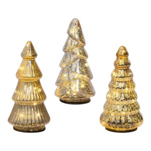 ÁRBOL DE VIDRIO CON MICRO LED, LUZ FIJA CÁLIDA, USO INTERIOR, A PILAS, 10 LEDS, 3 uds