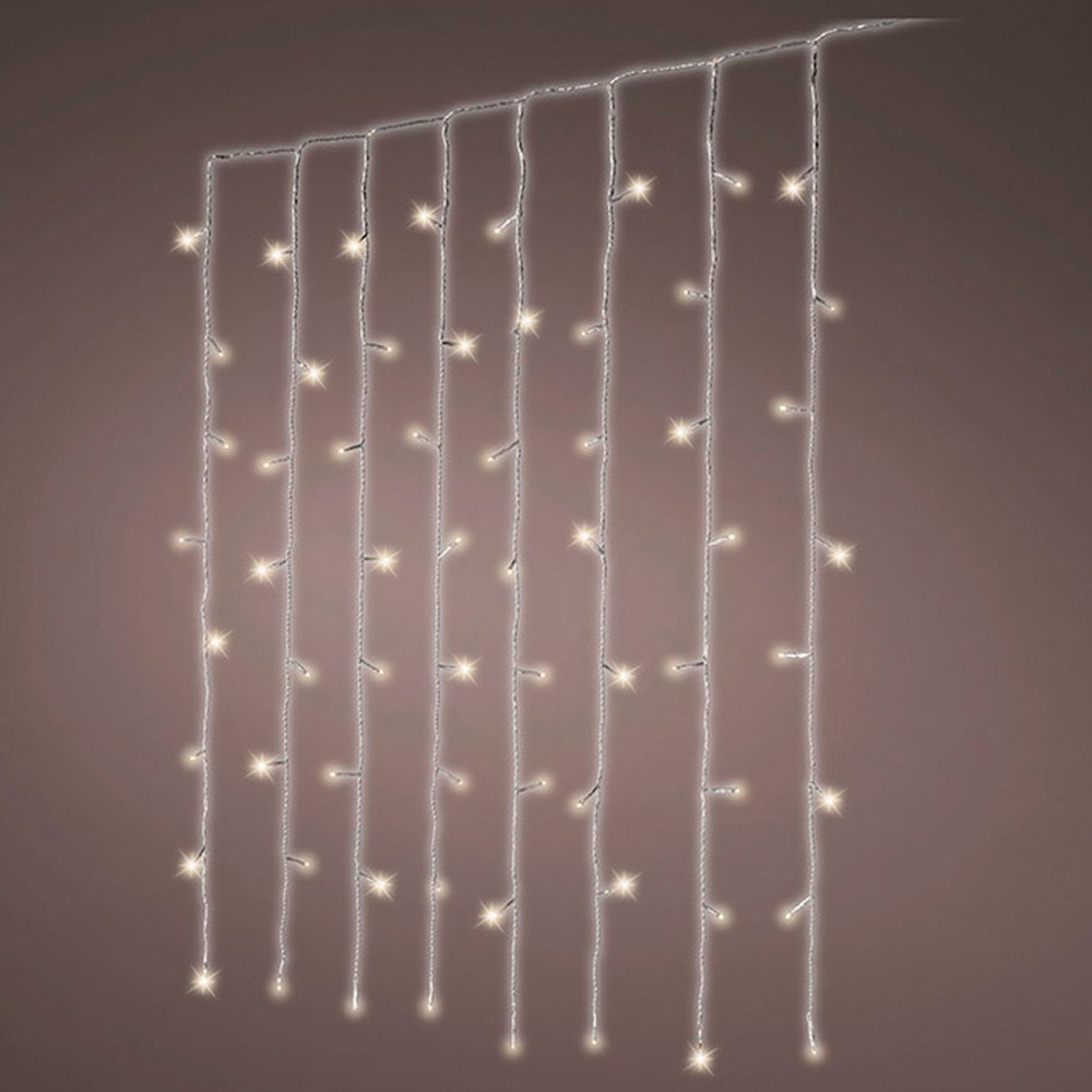 CORTINA LED, EXTERIOR, BLANCO CÁLIDO, FIJA, 240 LEDS, CABLE TRANSPARENTE, 2 x 2 m