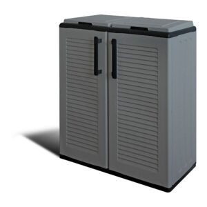 ARMARIO BAJO LÍNEA ECO EASY CON RECICLAJE SELECTIVO DE 2 TAPAS, POLIPROPILENO, GRIS OSCURO, 68 x 37 x 84 cm