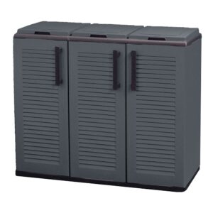 ARMARIO BAJO LÍNEA ECO EASY CON RECICLAJE SELECTIVO DE 3 TAPAS, POLIPROPILENO, GRIS OSCURO, 102 x 37 x 84 cm