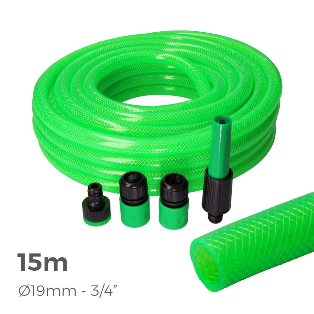 KIT MANGUERA DE JARDÍN ESTANDAR Ø19 mm, ¾ pulg, 15 m