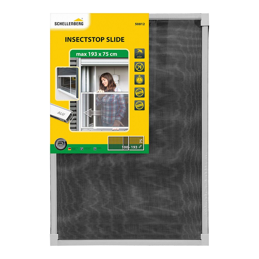 MOSQUITERA CON MARCO EXTENSIBLE, MALLA DE FIBRA DE VIDRIO, BLANCA, 100-193 x 75 cm