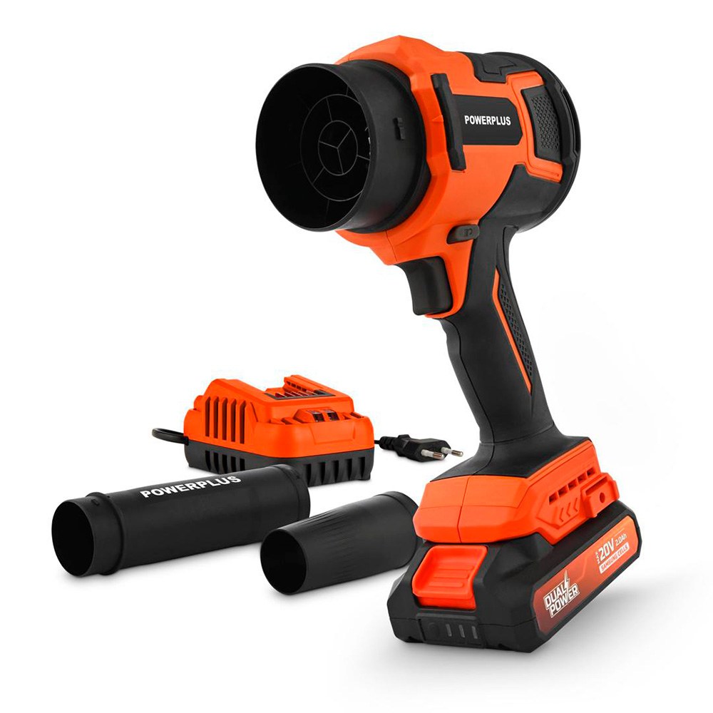KIT SOPLADOR TURBO COMPACTO SIN ESCOBILLAS 20 V+BATERÍA+CARGADOR, DUAL POWER
