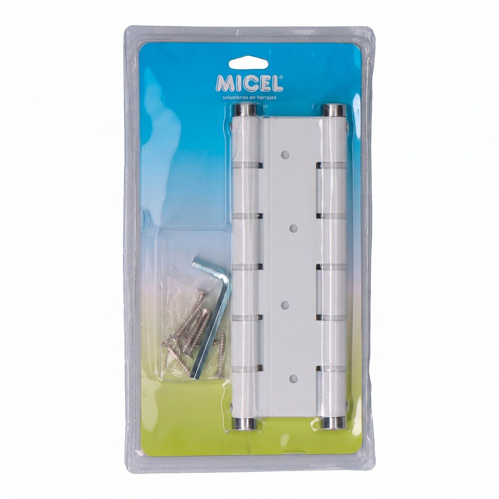 BISAGRA DE DOBLE ACCIÓN, MODELO BS10 BL M57001, DE ALUMINIO CON ACABADO BLANCO, 133 x 180 mm, BLISTER