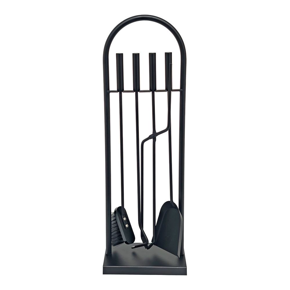 JUEGO DE CHIMENEA DE 4 PIEZAS CON SOPORTE, COLOR NEGRO, 23 x 68 cm