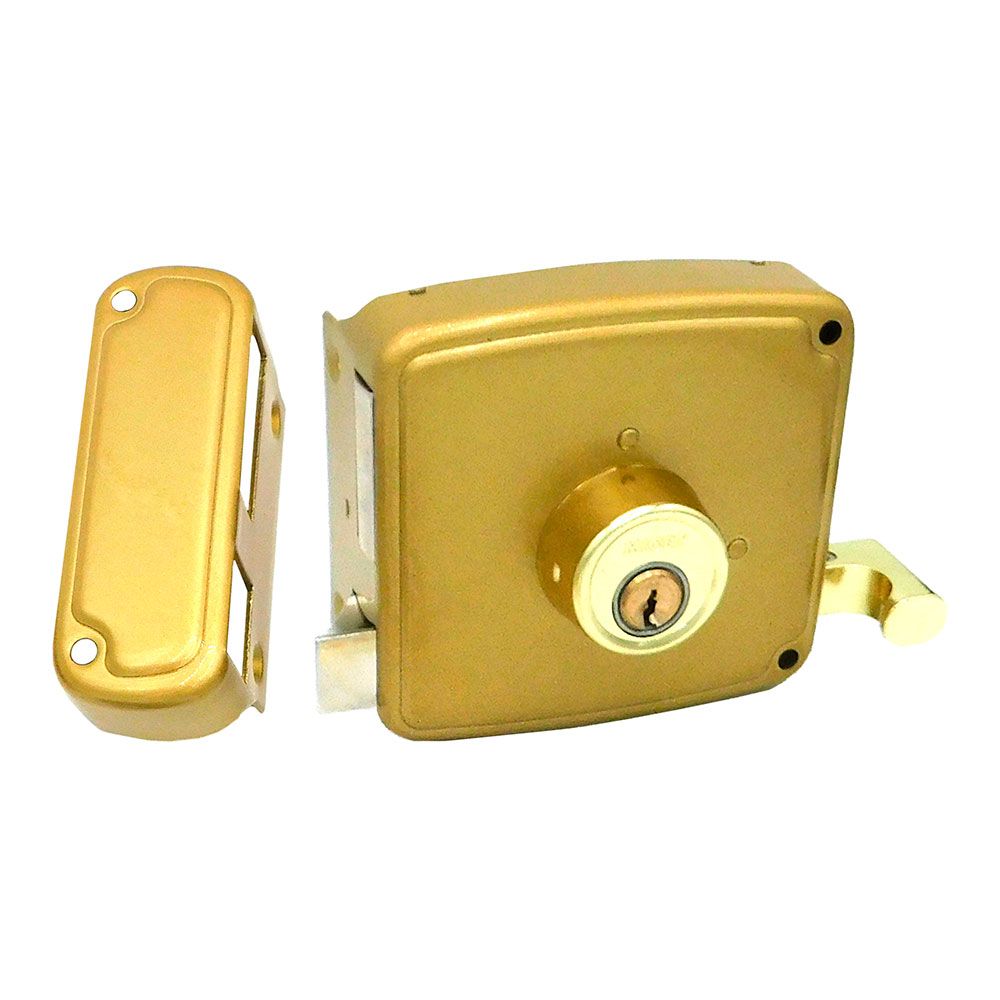CERRADURA, SOBREPONER, MODELO CRS02, DE ACERO CON ACABADO ORO, 50 x 100 mm, MANO DERECHA
