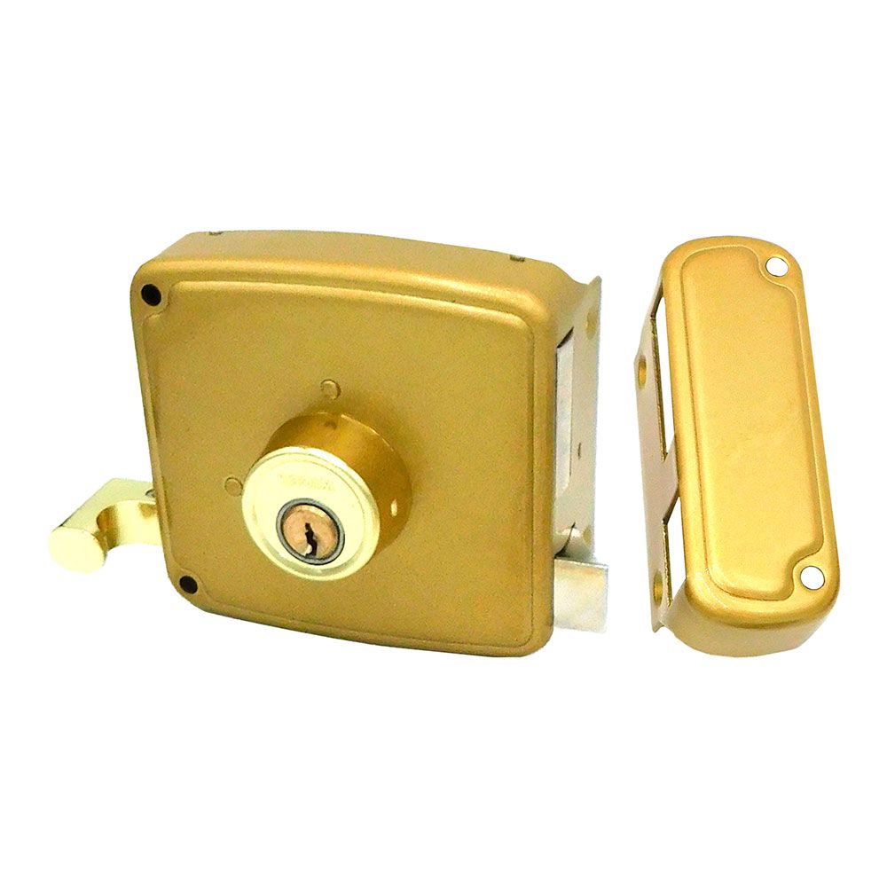 CERRADURA, SOBREPONER, MODELO CRS02, DE ACERO CON ACABADO ORO, 60 x 130 mm, MANO IZQUIERDA