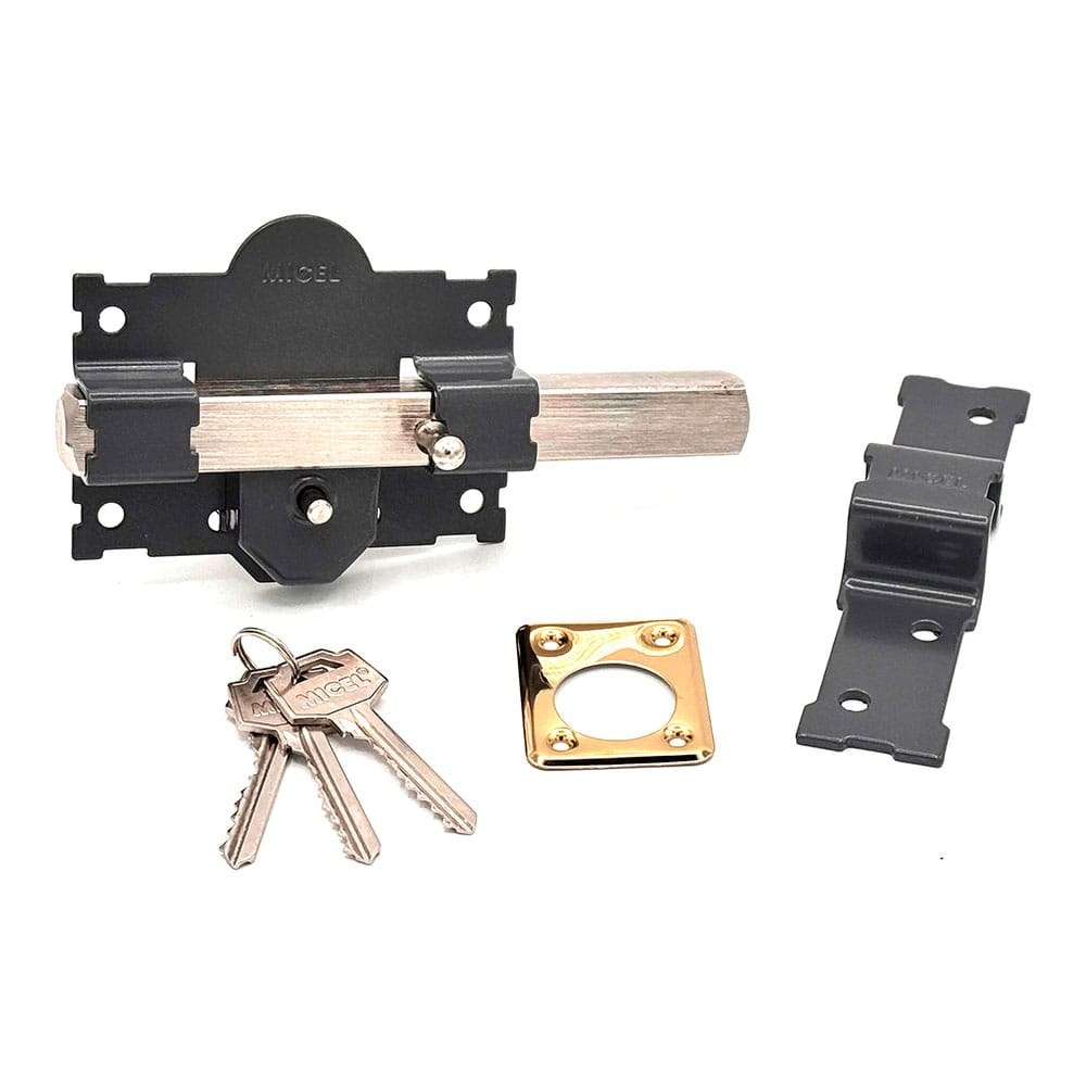 CERROJO, SEGURIDAD, SOBREPONER, MODELO CRR06, DE ACERO CON ACABADO GRIS, 105B/50 mm, CON 3 LLAVES AMAESTRADAS