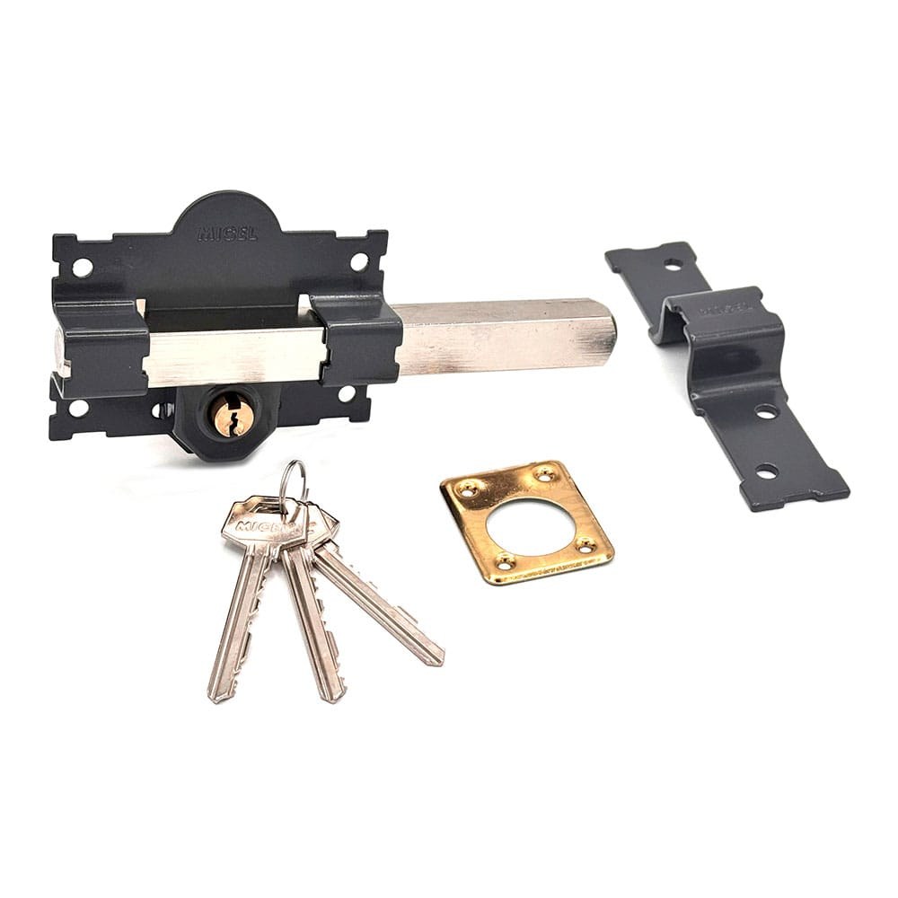 CERROJO, SEGURIDAD, SOBREPONER, MODELO CRR07, DE ACERO CON ACABADO GRIS, 105L/50 mm, CON 3 LLAVES AMAESTRADAS
