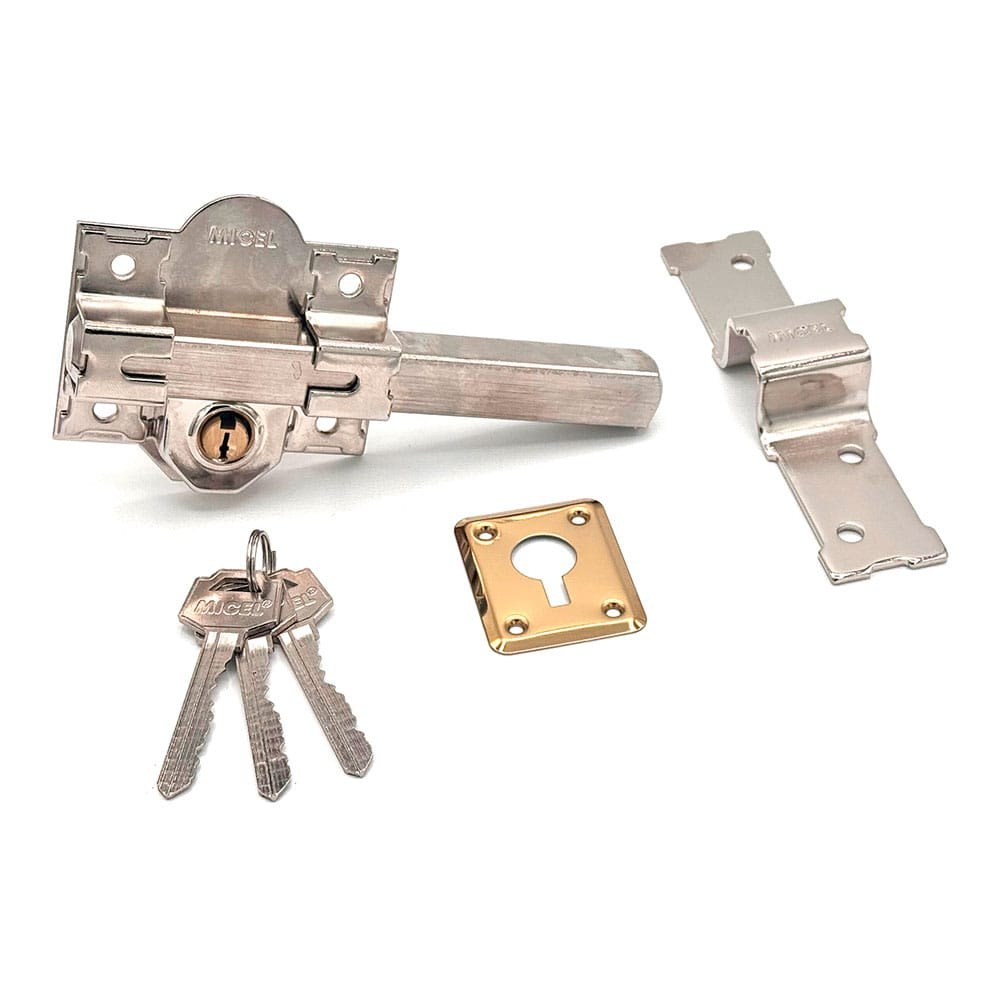 CERROJO, SEGURIDAD, SOBREPONER, MODELO CRR09, DE ACERO CON ACABADO NÍQUEL, 86L/70 mm, CON 3 LLAVES SERRATA