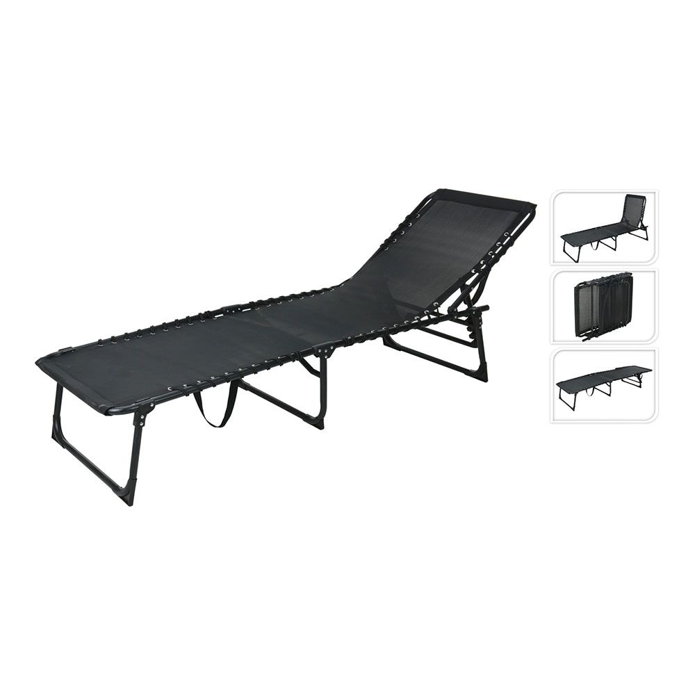 TUMBONA PLEGABLE METÁLICA, NEGRA, 190 x 56 x 86 cm