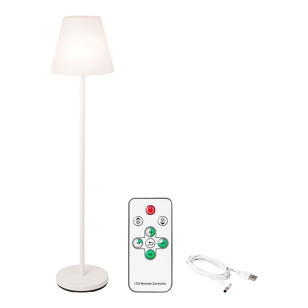 LÁMPARA DE PIE PARA EXTERIOR Y INTERIOR RECARGABLE CON MANDO A DISTANCIA COLOR BLANCO 150 cm